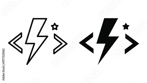Contrast between simple and bold lightning bolt icons with angle brackets and stars