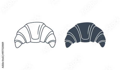 Vector illustration of two croissants in different styles on white background