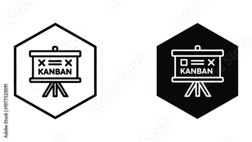 Contrast of kanban board visualizations with mathematical equations on presentation easels