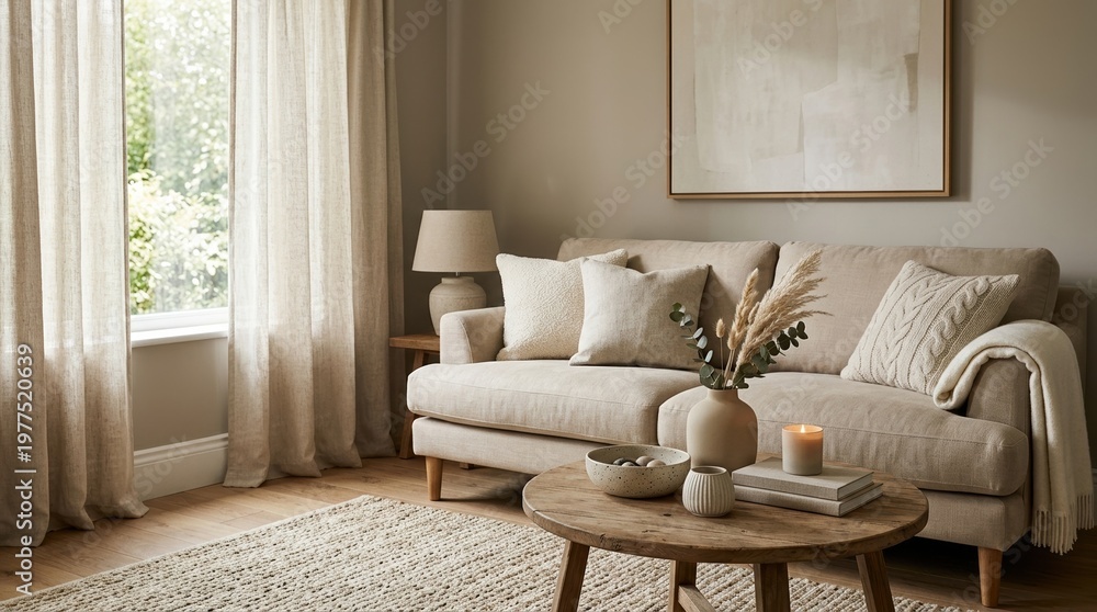 Fototapeta premium gentle shadow and a calm elegant stylish home interior background. Realistic illustration with refined fabric and ceramic textures