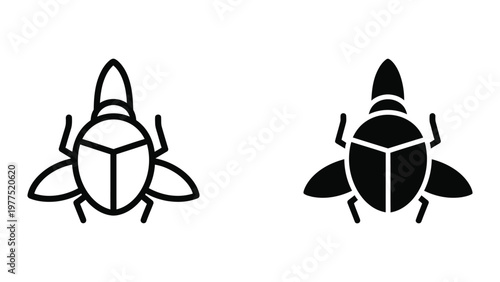 Contrasting stylized beetle icons in line and filled black designs