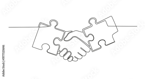 Handshake puzzle pieces coming together.