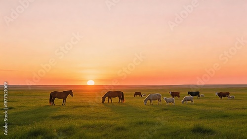 Wild Horses Galloping at Sunset