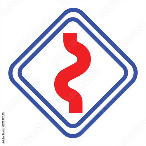 Winding road sign warns drivers of a dangerous series of curves ahead on the highway path.