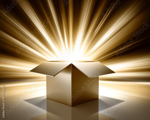 an open box with light rays coming out of it