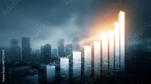 Conceptual Image of Increasing Success with Bar Chart Growth in an Urban Environment