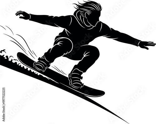 Dynamic snowboarder silhouette a black and white illustration of winter sports action and athleticism