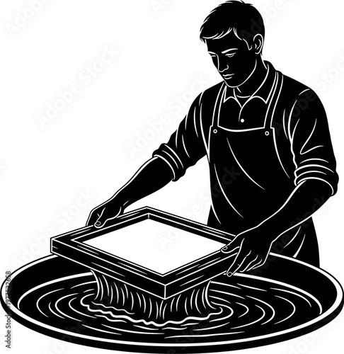 Vintage engraving of a potter at work a traditional craftsmanship illustration