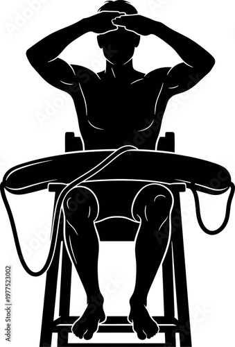 Silhouette of a man seated in a chair with a rope around his neck depicting a somber and unsettling scene