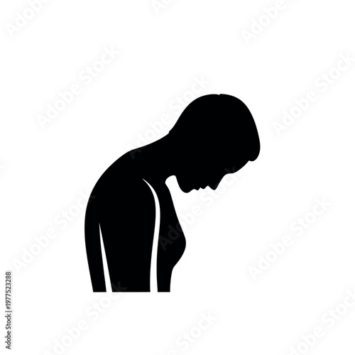 Sad woman silhouette looking down.