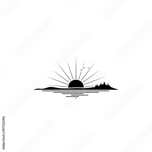 Sunrise over water with silhouette.