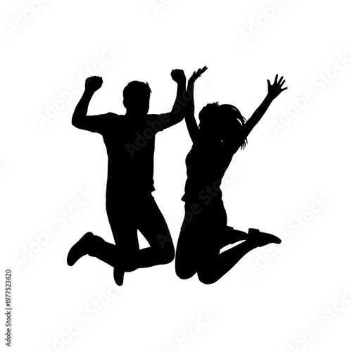 Two people jumping in the air.