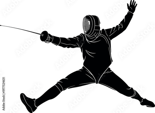 Dynamic fencing silhouette a black and white illustration of a fencer in mid lunge