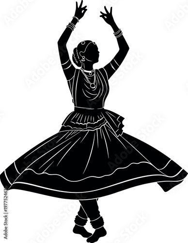 Elegant bharatanatyam dancer silhouette a captivating depiction of classical indian dance form