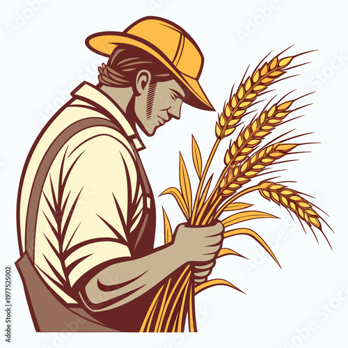 Farmer holding a bunch of wheat