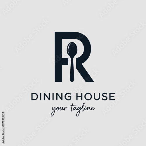 Elegant "R" logo with spoon, representing dining house or restaurant business
