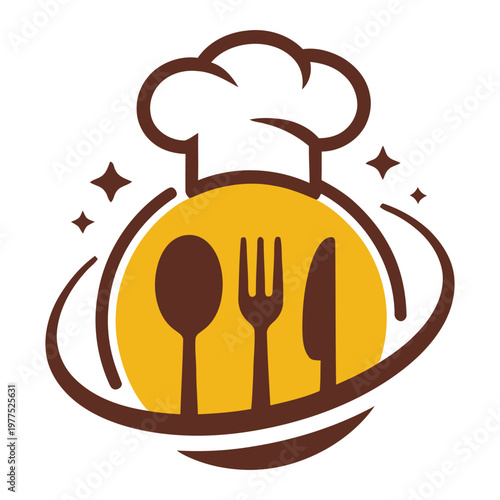 Chef’s delightful culinary emblem with utensils and steam