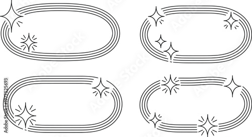 Set of Creative Oval Sparkle Frame Borders with Shining Stars Line Art Vector Illustration for Product Highlights and Glamorous Social Media Designs.