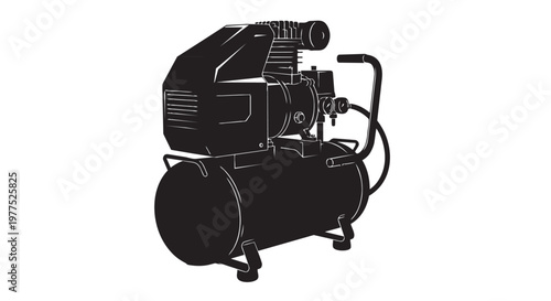 Black air compressor, industrial pump, pneumatic equipment, vector illustration