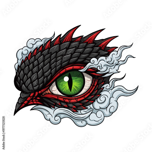 Dragon eye with green iris scales.