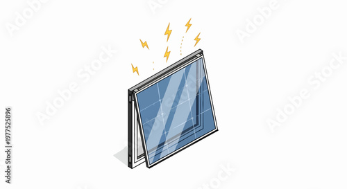 Isometric Smart Solar Window Illustration for Renewable Energy and Sustainable Home Design Concept