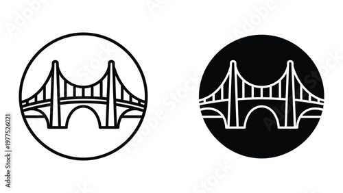 Contrasting bridge designs in positive and negative space icons