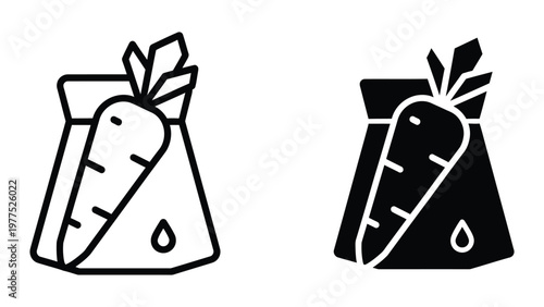 Carrot bags with contrasting styles and a water droplet symbolizing freshness