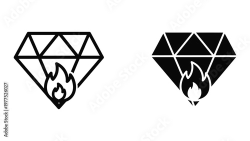 Contrasting designs of gemstone symbols with internal flames