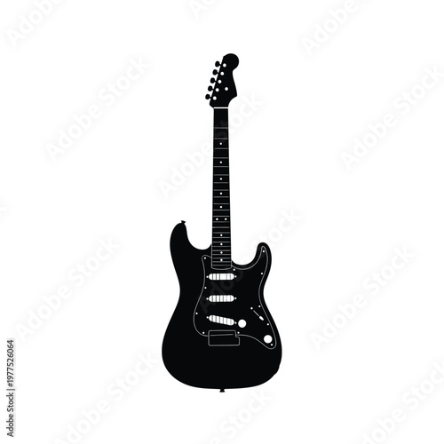 Black electric guitar silhouette isolated on white background