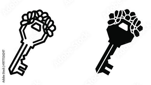 Symbolic keys with handprints and floral motifs representing unity and access