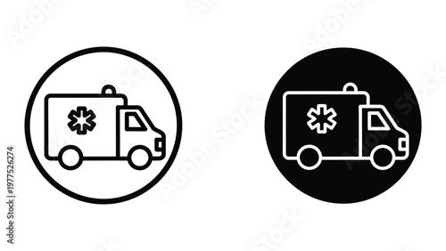 Ambulance vehicle icons in contrasting background styles