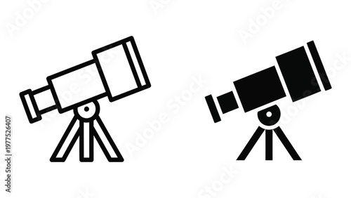 Comparison of two different types of telescopes on tripods in a monochrome illustration