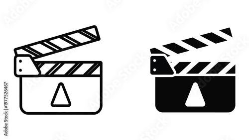 Classic film clapperboards with contrasting styles for movie production icons
