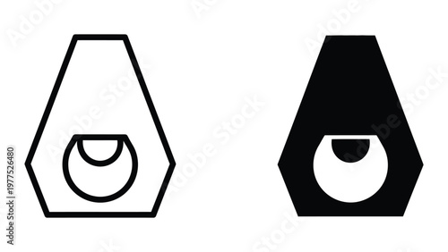 Contrast of outlined and solid pentagonal shapes with semicircular cutouts