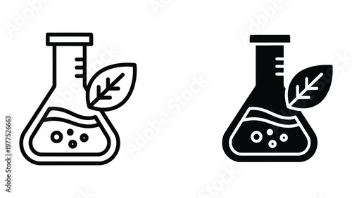 Contrast of traditional and modern laboratory flask illustrations with leaf motifs