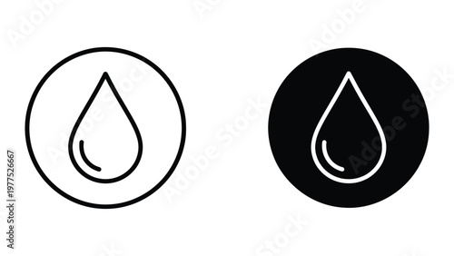 Contrasting water droplet symbols in white and black backgrounds