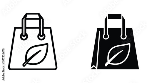 Contrast shopping bags featuring leaf symbols for eco-friendly and standard shopping