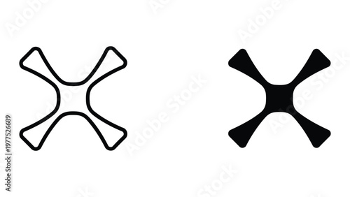 Contrast between hollow and filled geometric starburst shapes with four arms and loops