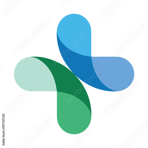 Modern abstract design composed of four overlapping gradient petal shapes