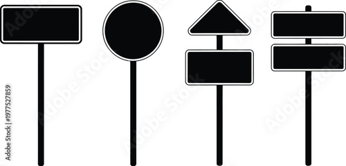 Blank road sign icon set, vector collection of empty traffic signs isolated on white background for navigation mockup signage and design templates.