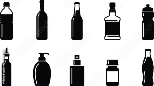 A collection of various bottle outlines including drink containers and dispenser bottles