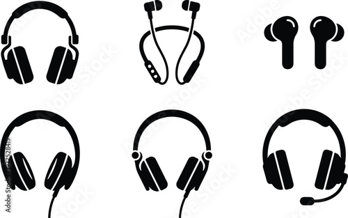 A collection of six different headset outline drawings