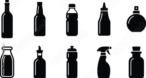 Collection of various outline bottle shapes including spray bottles and containers