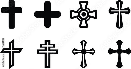 Collection of different Christian cross symbols presented in a grid