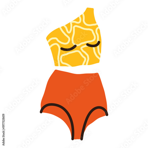 Chic two-piece swimsuit with one-shoulder animal print top and high waisted bottoms