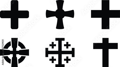 Collection of different cross shapes in a simple outline style
