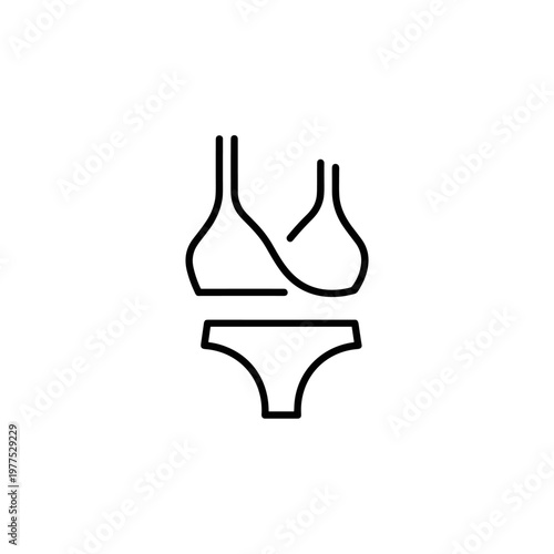 Minimalist bikini line icon vector, black and white swimsuit symbol, modern beachwear and lingerie graphic for summer fashion branding