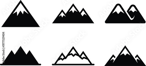 A collection of simple line art mountain shapes presented in a grid