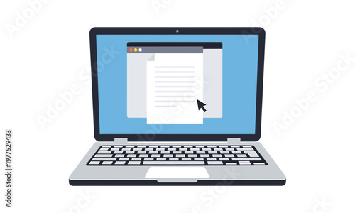 Laptop computer icon with document and cursor on screen