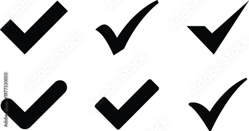 A selection of six different check mark symbols drawn with a scratchy outline on a black background